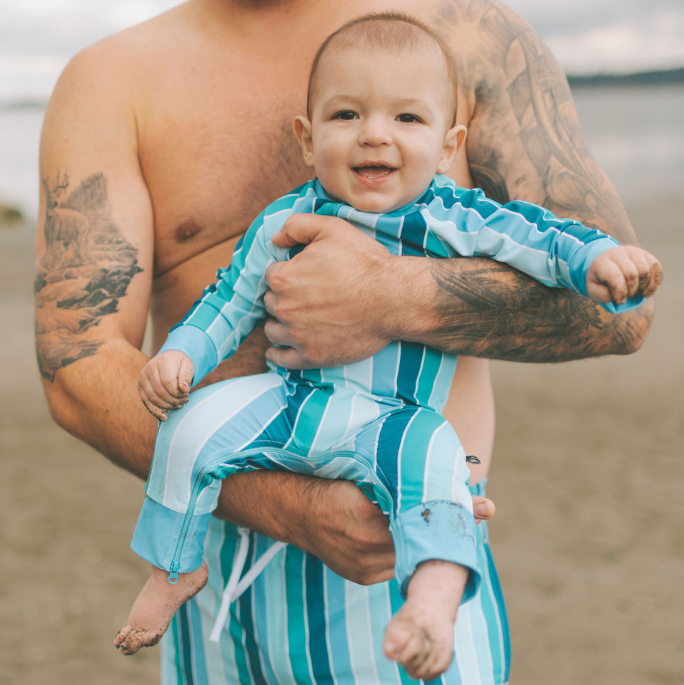 Baby Kids Sun Protective Swimsuit Blue Stripe Honeysuckle Swim Company Australia