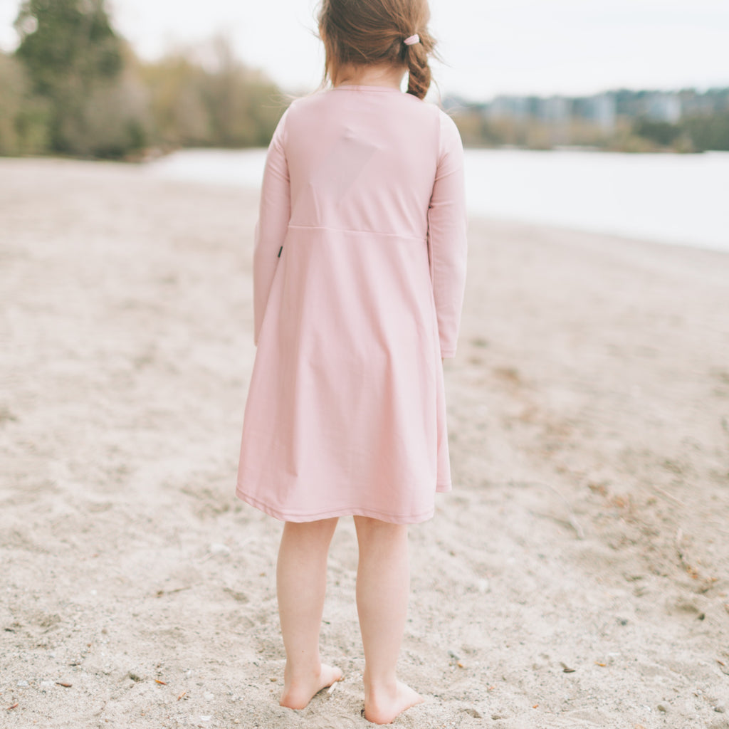 Pink Sun Dress. UPF 50+ UV sun safe dress, quick drying with built in bodysuit.