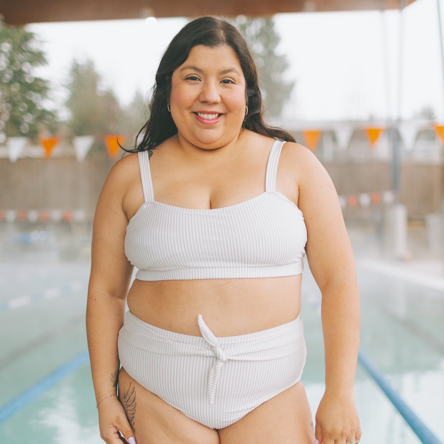 Women's Seersucker Bikini Top - Grey