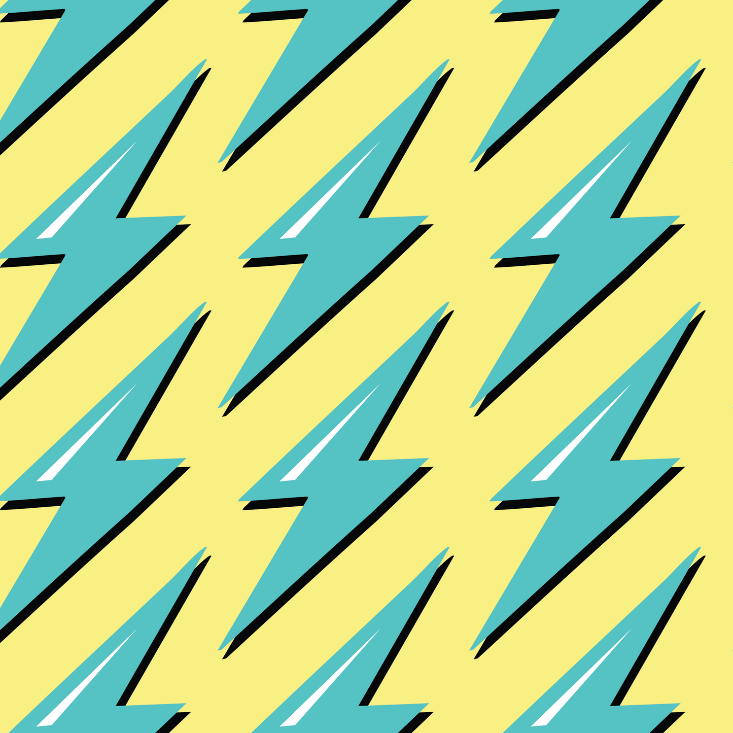 Lightning print featuring colourful green and yellow lightning bolts. 